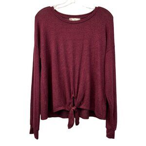 Pink Rose Women’s Round Neck Knotted Hem Pullover Sweater Wine/Black M Soft